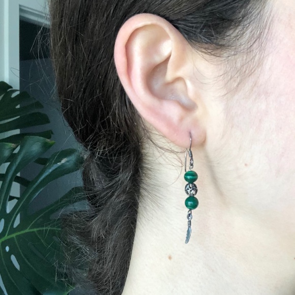 Malachite Gem Earrings - Picture 1 of 4
